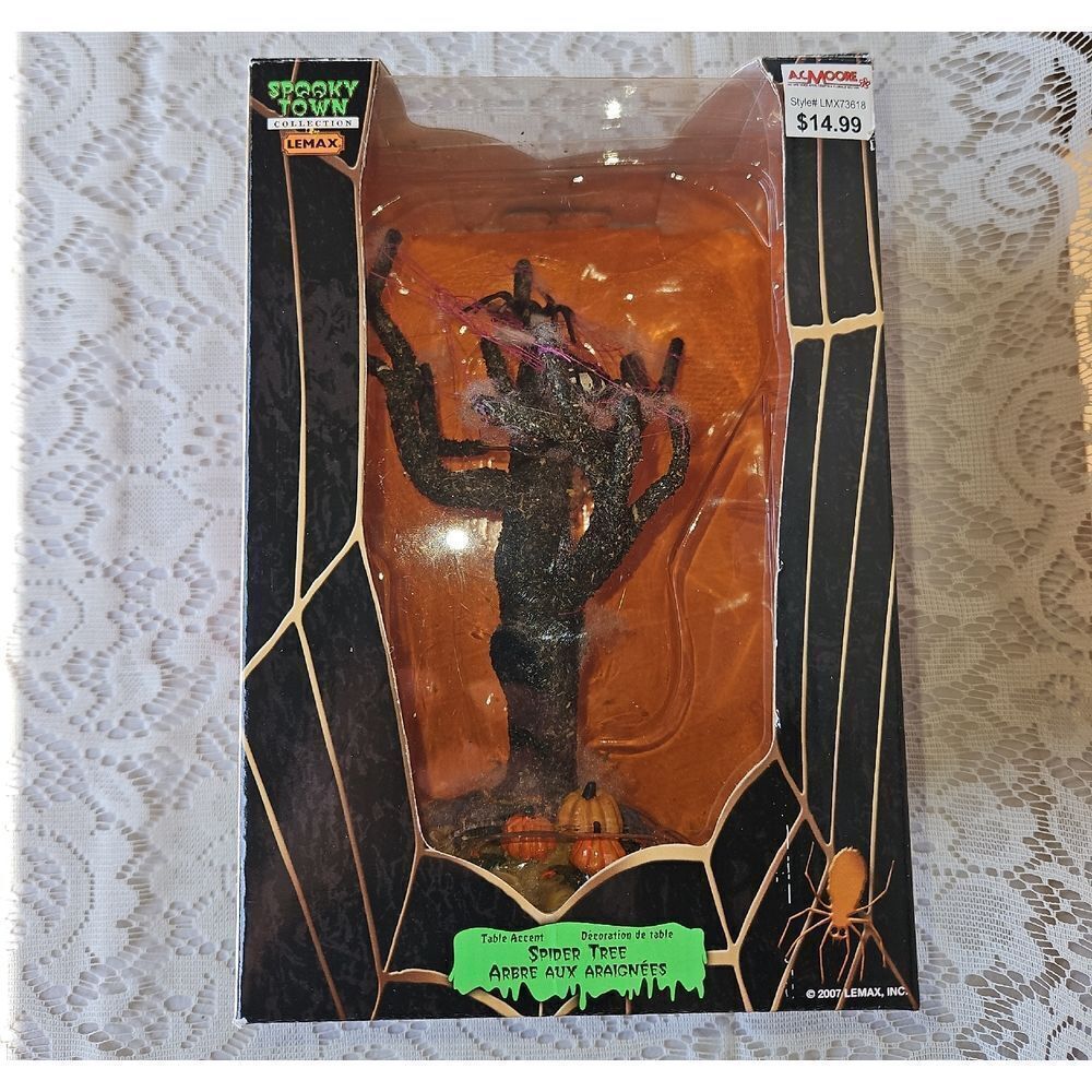 Lemax Spooky Town Spider Tree with Orange and Black
